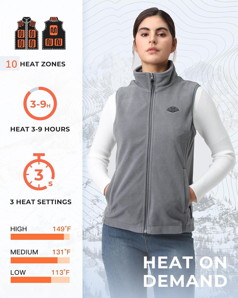 Topdot Store Fleece Women's Heated Vest with Battery Pack 16000mAh 7.4V, Heated Vest for Women with10-Heated Zones for Outdoor Work - Image 3